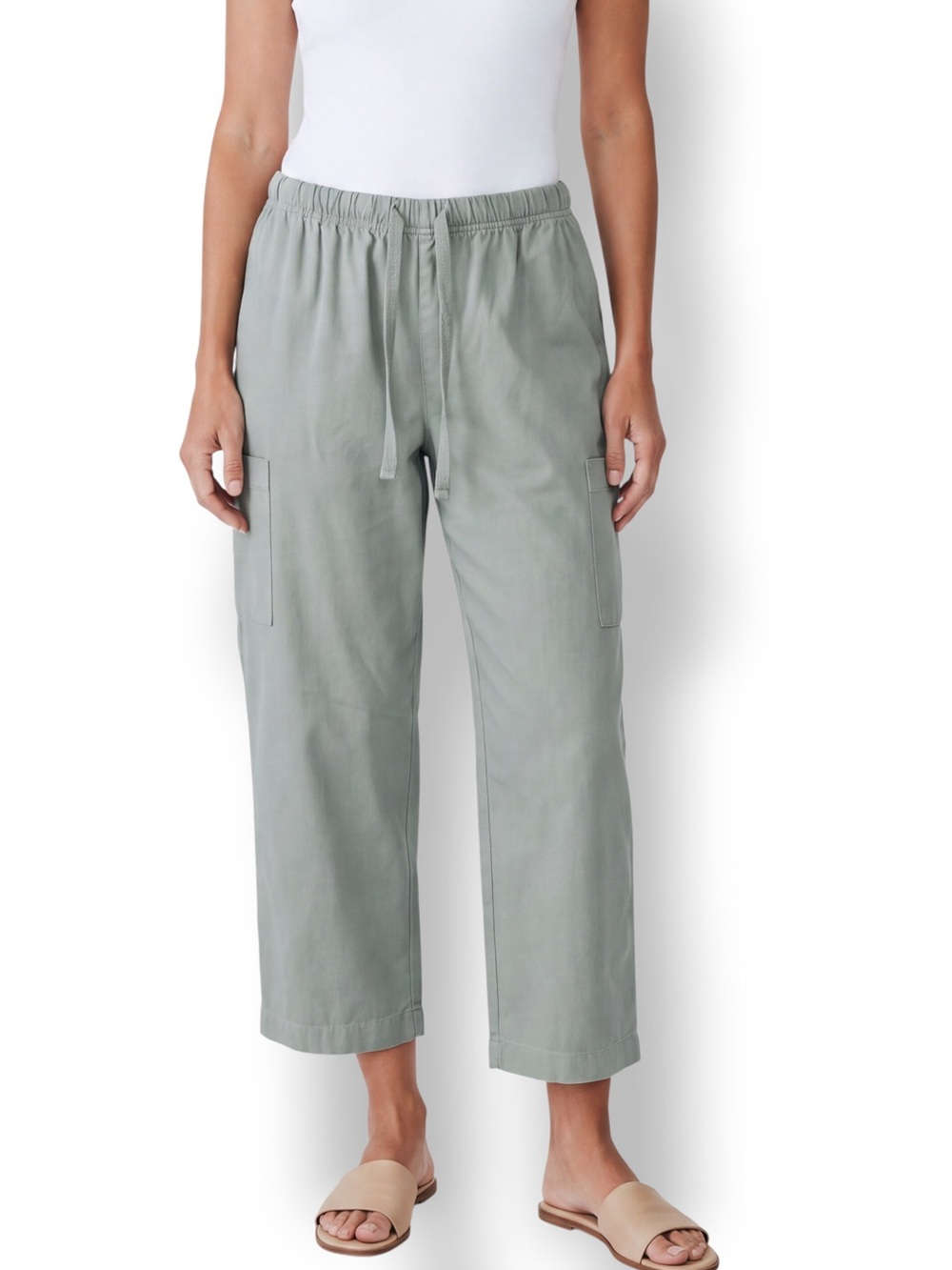 4/$20 Basic Editions Sage Green Cropped Cargo Pants Drawstring Small